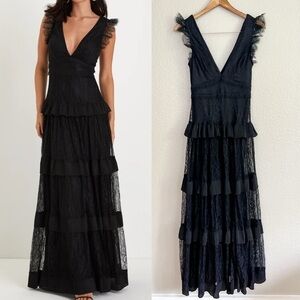 NWOT Marvelous Darling Black Lace Ruffled Tiered Maxi Dress